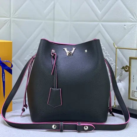 LOCKME BUCKET original black and real leather shoulder bucket bag 27*27*15 cm Blessing in Boxes